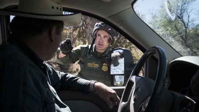 Custom Border Patrol stops rancher Dan Bell for questioning and asked for id's.
