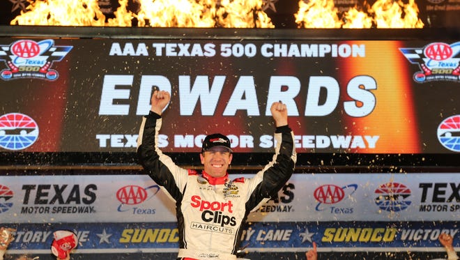 Nov. 6: Carl Edwards wins the rain-shortened  AAA Texas 500 at Texas Motor Speedway to clinch a spot in the final.