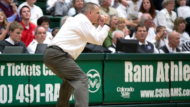 CSU coach Larry Eustachy reacts during a game against New Mexico at Moby Arena in 2014.