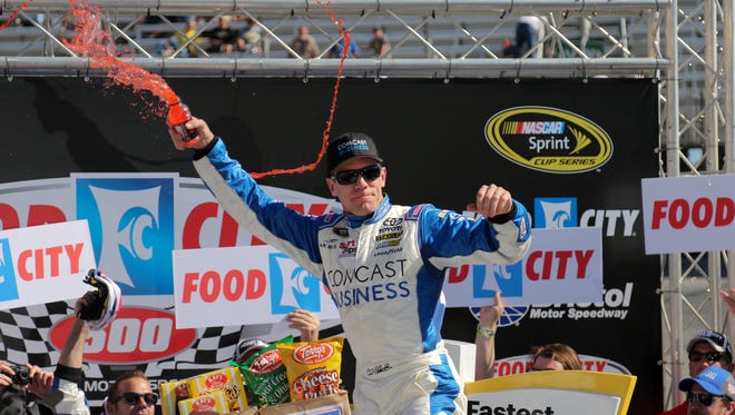 April 17: Carl Edwards wins the Food City 500 at Bristol Motor Speedway.