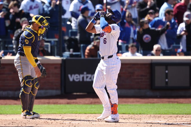 Mets right fielder Starling Marte  celebrates his solo home run during the second inning.