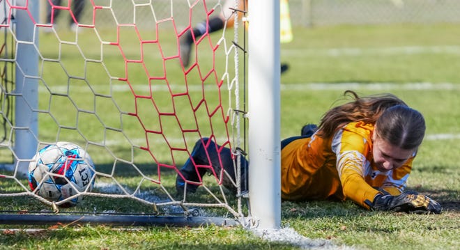 A shot gets past Whitnall keeper Charlise Cohn (30) during the match at Arrowhead on Saturday, April 6, 2024.