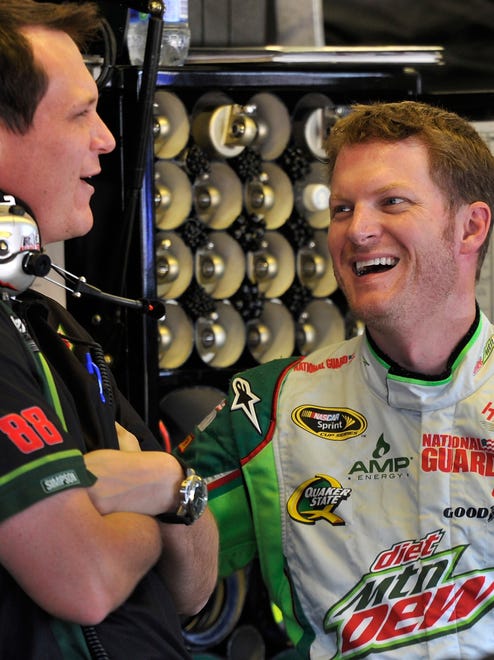 Steve Letarte, left, became Earnhardt's crew chief at the beginning of the 2011 season. When they won, Letarte said: "... We are not crazy. What we have been trying to do has been working."