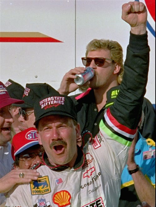 Dale Jarrett lets out a yell as he climbs out of his car after winning the 35th annual Daytona 500 in 1993. Jarrett would add two more Daytona 500 titles, in 1996 and 2000.