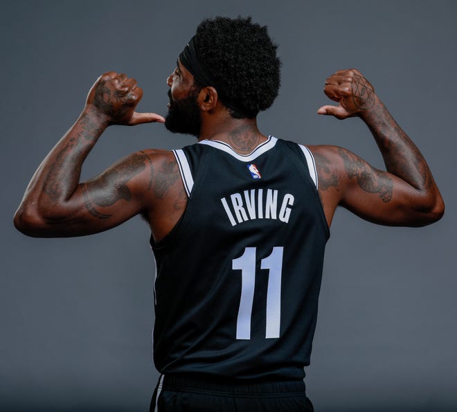 2019:  Kyrie Irving poses for a portrait during Brooklyn Nets media day.